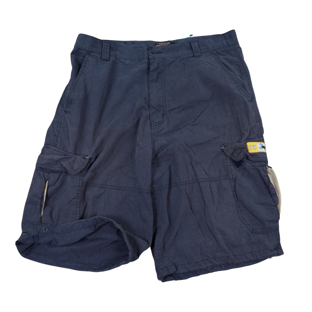 Plugg Cargo Shorts Mens 36 Navy Blue Performance Equipment Spider Logo Y2K Skate